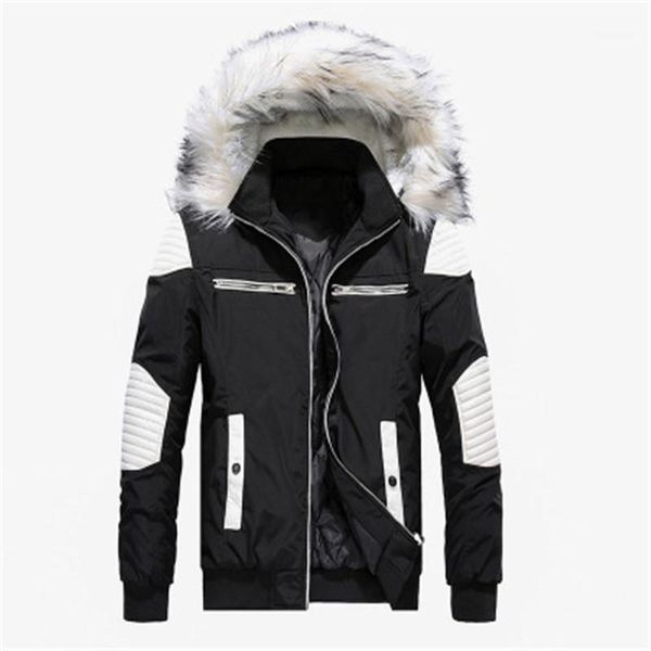 

zipper lapel neck thicken coats removable hat outerwear men long coat with big fur collar fashion outdoor hooded down jacket man designer, Black
