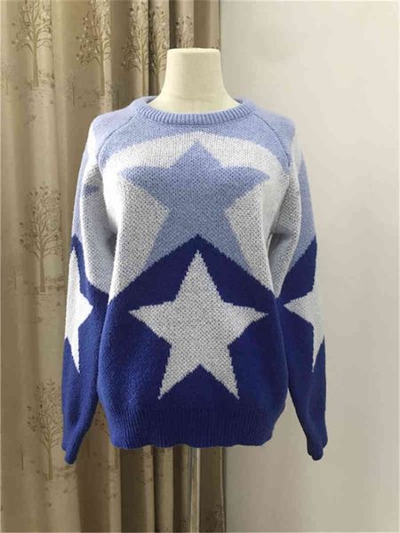 

2022 factory wholesale new korean fashion five pointed star mohair loose round neck pullover long sleeve sweater women, White;black