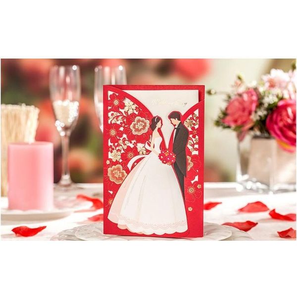 

1set red flora wedding invitations card elegant bride and groom invitation card favor envelopes weddin jlllzk warmslove
