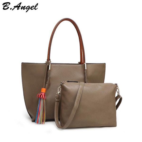 

2 bags 1 set women tassel bag brand women messenger bags leather luxury handbag designer tote high capacity school bag crossbody