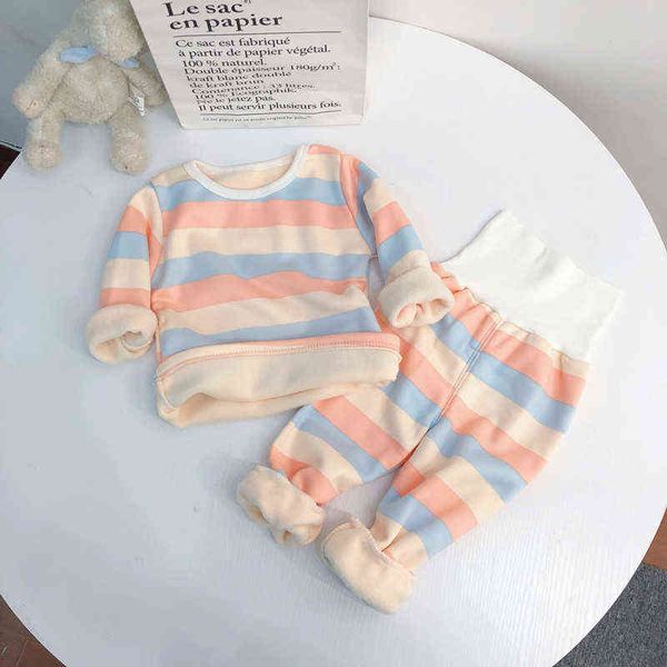 

bear leader men's and women's children's home clothes baby warm clothes high waist navel protection plus velvet two-piece sui, White