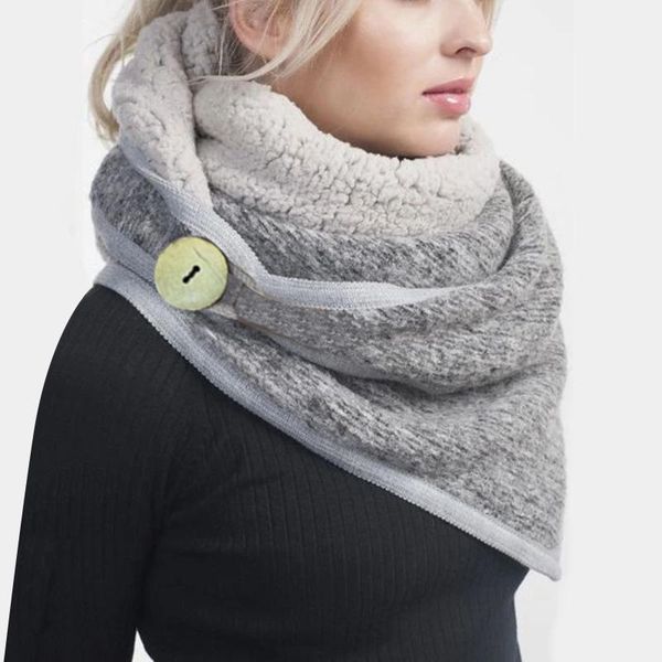 

Winter Scarf Women Casual Printing Scarf Fashion Retro Multi-Purpose Shawl Button Thick Warm Shawls Wraps Lady Schal #LR1, Blue;gray