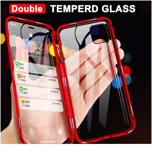 

360 magnetic adsorption metal case for iphone 11 12 pro xs max xr se double sided glass case for ip wmtyex