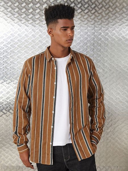 

men striped button up shirt a99c#, White;black