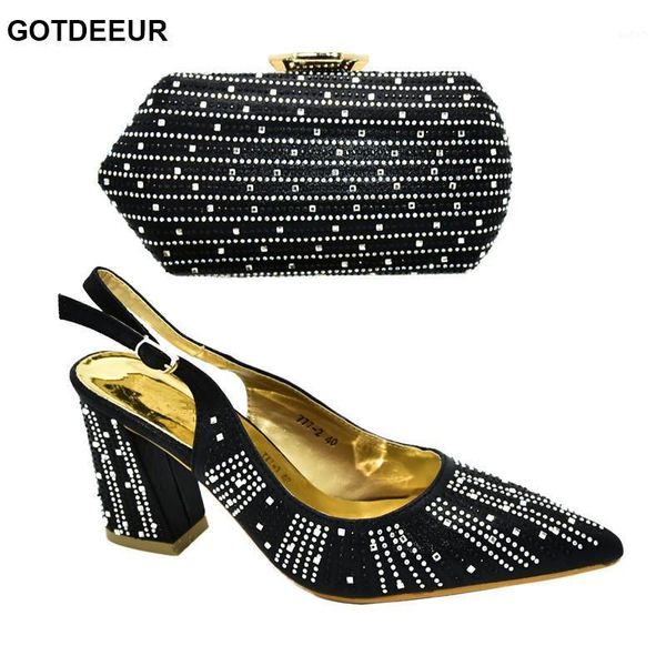 

dress shoes elegant black color italian ladies and bag set decorated with rhinestone women bags to match sale party1