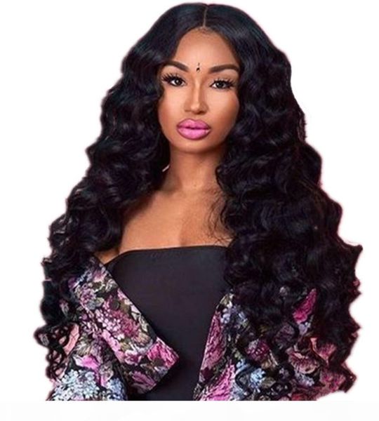 

13*4 brazilian loose deep swiss lace front human hair wig with baby hair pre plucked remy human hair wig for women, Black;brown