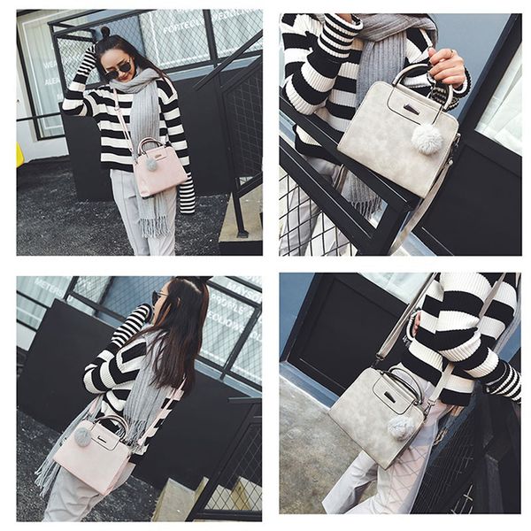 

pu leather handbag with fur ball bolsa handbag women casual tote bag female large shoulder messenger bags