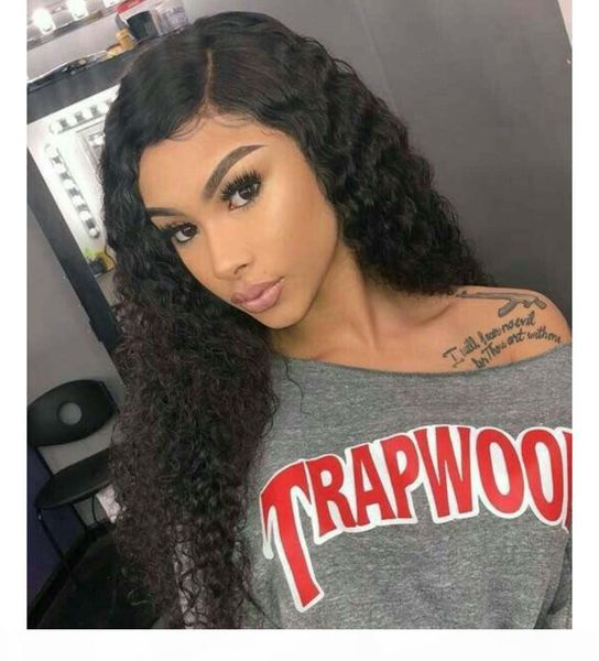 

360 lace frontal wig jerry curly wave wigs 13x6 deep front lace remy human hair preplucked long wigs black full end for women, Black;brown