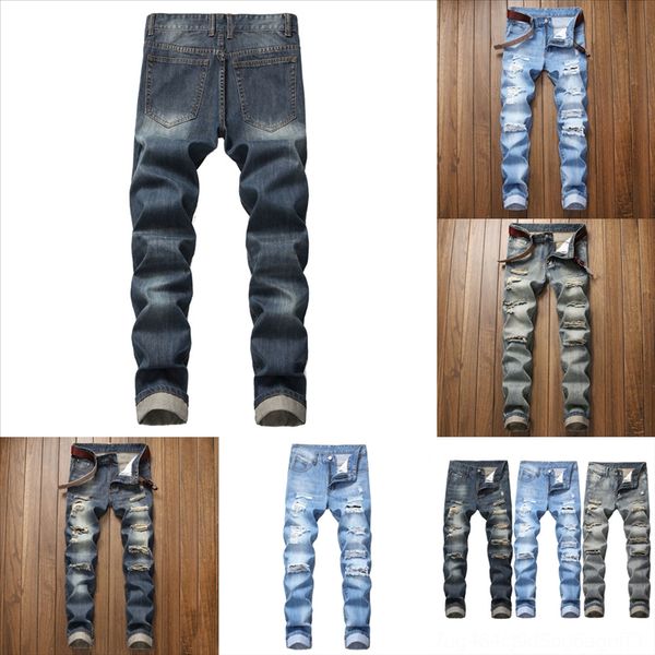 

wrrhk new brand spring hole skinny men jeans autumn man black pantalon hombre straight denim jeans rip size casual men long biker trousers
