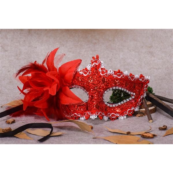 

souvenir venetian rhinestone lily breath flower lace princess halloween party pair of feather mask