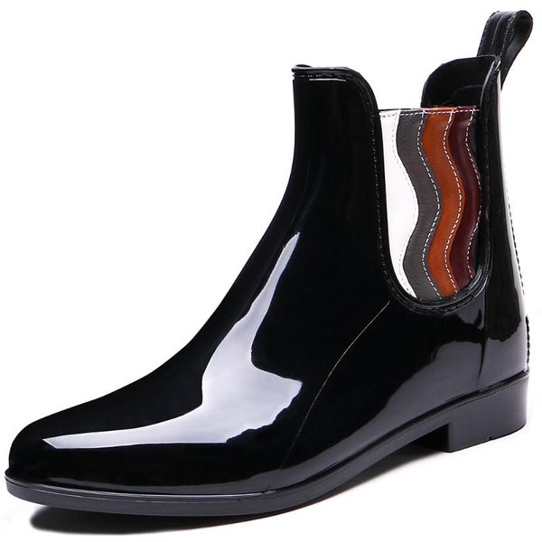 

tongpu women's ankle rain boots waterproof glossy surface simple design rain shoes 209-605, Black