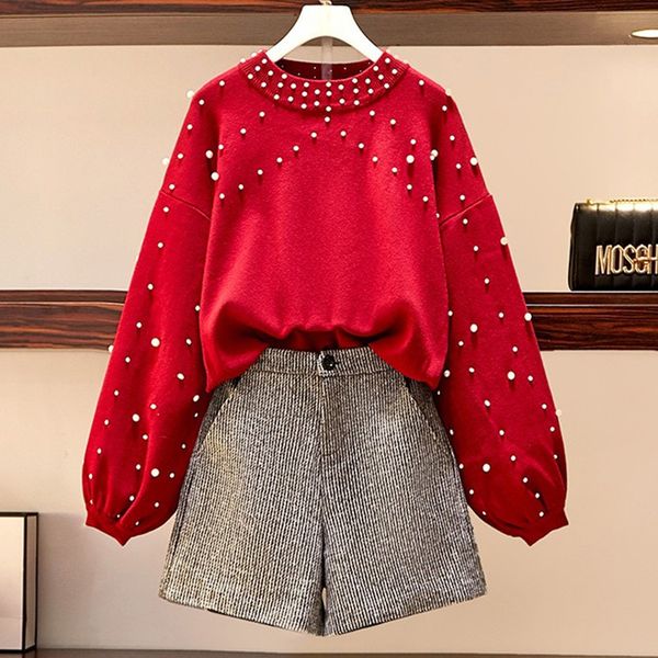 

zawfl winter new women thicken knitting suit beaded decored luxury brands design knitting black sweater + shorts 2pcs set c1015, Black;white