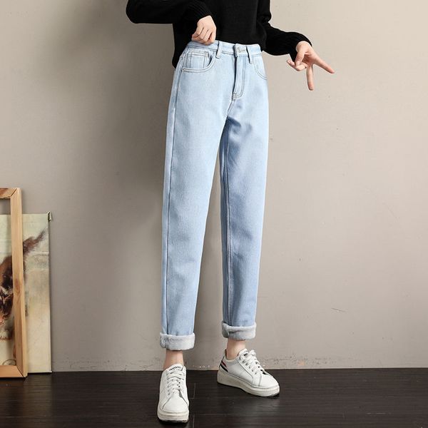 

2021 new winter brem the women high velvet ladies pants pantalon jeans for women's younger size y0ui, Blue
