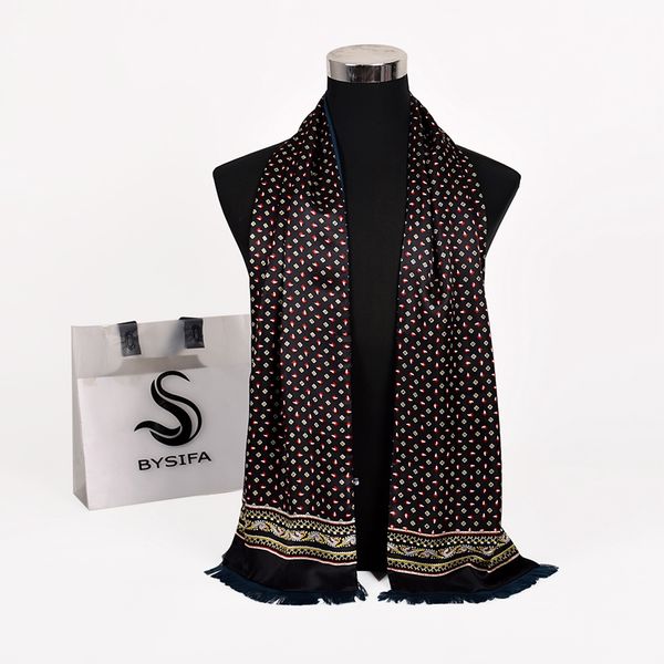 

bysifa] new maroon male silk scarf tie thicken fashion grade 100% silk men neck scarf winter long scarves cravats 165*24cm 201021, Blue;gray