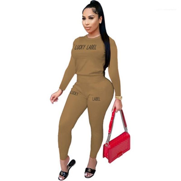

tracksuits designer female new casual slim pants 2pcs suits lucky label ladies sets fashion trend round neck long sleeve trousers, Gray