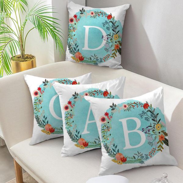 

fuwatacchi english alphabet polyester cushion cover blue wreath throw pillow for sofa home decoration flower pillowcase