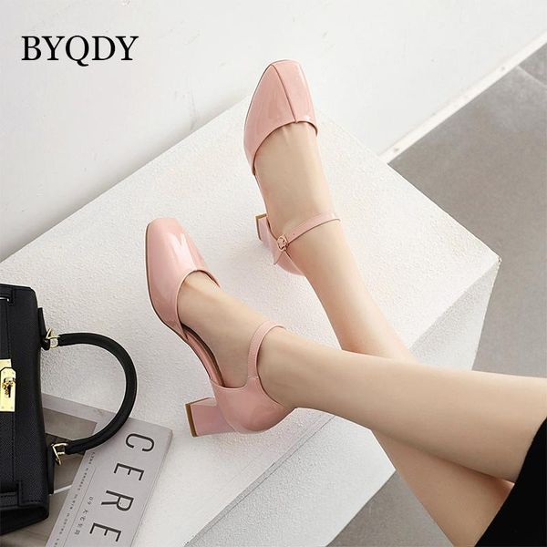 

byqdy new mary jane shoes pu square block heels hollow pumps pink casual wedding office lady cross ankle strap round toe shoes, Black