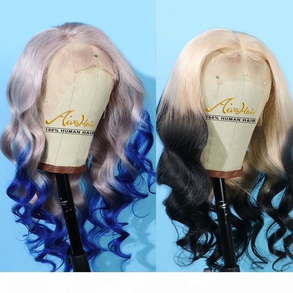 

human hair colorful ombre lace front wig pre plucked body wave glueless virgin peruvian hair glueless wigs for black women with baby hair, Black;brown