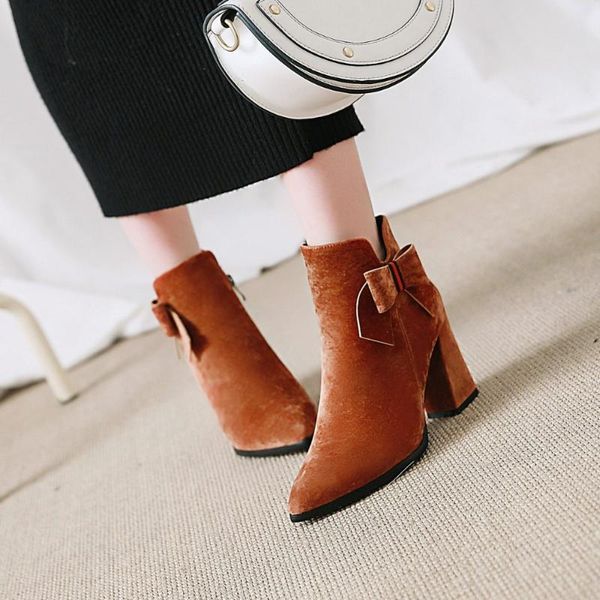 

2020 autumn and winter european and american ankle boots bow cute fashion thick with pretty women's booties, Black