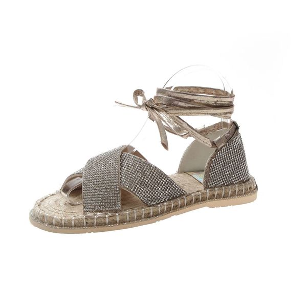 

2021 female new water drill cross straw transparent linen lower ring with roman sandals dnrx, Black