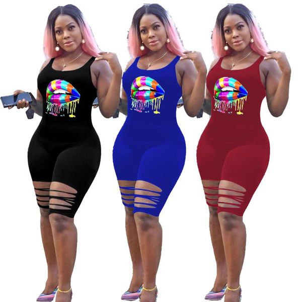 

women's summer fashion casual printed skinny hole o neck sleeveless playsuits rompers, Black;white