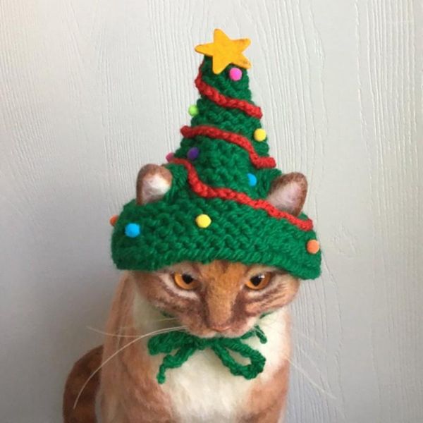 

christmas cat hat hand made christmas tree model pet festival hat dress up new year pet costume clothes mascotas *1