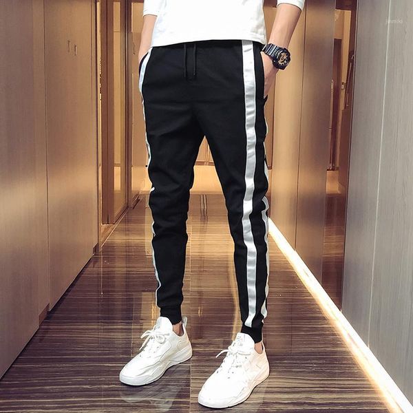 

fashion sweatpants side stripe jogger pants skinny trousers pantalones hombre men pants men's sporting casual1, Black