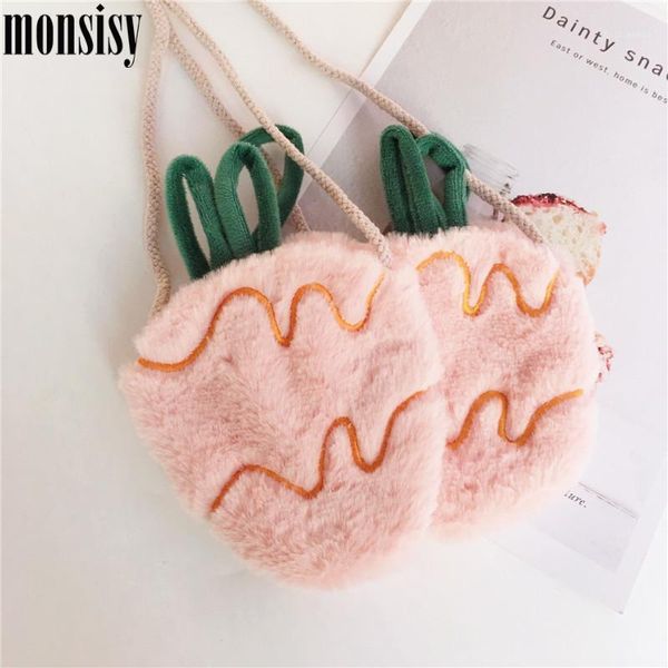 

monsisy cartton carrot purse and handbag for girl wallet children crossbody bag lolita plush coin pouch kid radish shoulder obag1, White