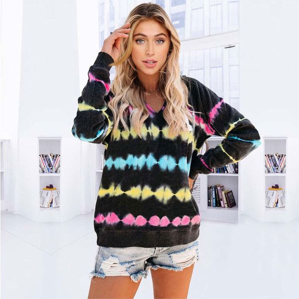 

Autumn Tie Dye Hoodie Women Heartbeat Pattern Tie Dye Sweatshirt For Women Long Sleeve Tye Dye Hooded Sweatshirt Hoody Ladies, Black
