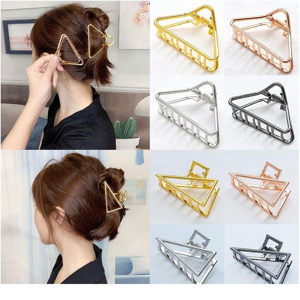 

golden hair claw clip металлический сплав геометрическая выладая утерянный ретикулярный треугольник краб для волос, принимающих ванну пони х, White;golden