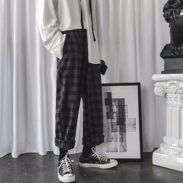 

men pants retro casual plaid pants hip hop loose straight trousers men autumn fashion trouser man streetwear joggers1, Blue