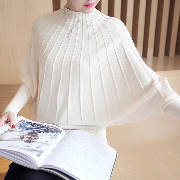 

2021 new sweater women fashion autumn winter knitted sweaters and pullovers batwing sleeve long knitwear femme clothes ah107 em2g, White;black