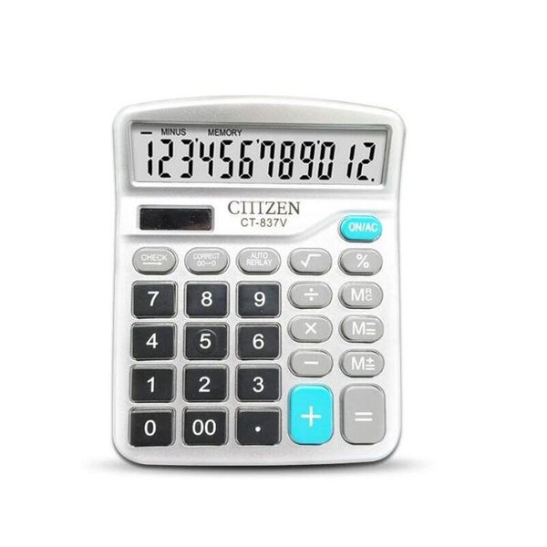 

12 digit desk calculator large buttons financial business accounting tool white big buttons battery and solar power h bbylah