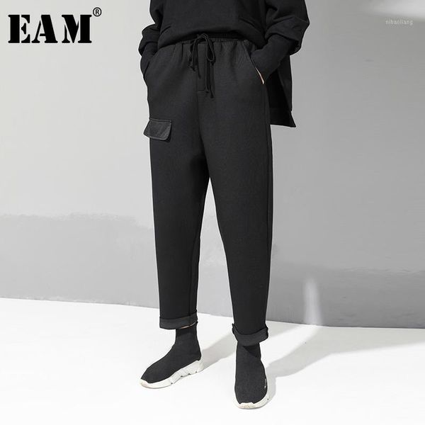 

women's pants & capris [eam] 2021 spring autumn high elastic waist loose pocket split joint harem women trousers fashion jx50801, Black;white