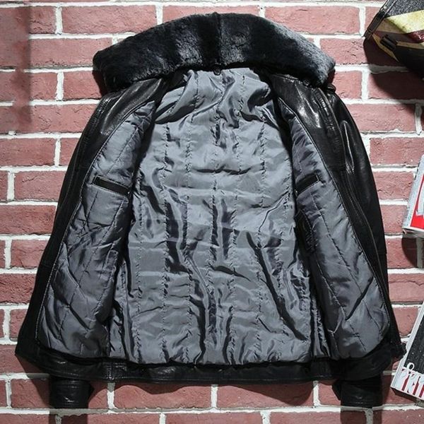 

men's leather & faux motorcycle winter sheepskin skirt short black zipper cotton garment large coat