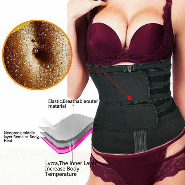 

women waist trainer neoprene belt weight loss cincher body shaper tummy control strap slimming sweat fat burning control girdle, Black;gray