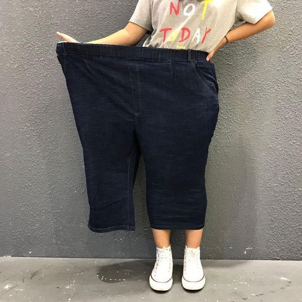

plus size 10xl 9xl 8xl women jeans capri pants pencil female elastic high waisted strech jeans ladies summer thin denim trousers, Blue