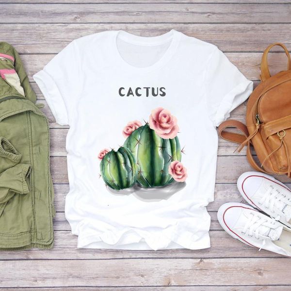 

women cactus plant harajuku floral fashion printed 90s lady t-shirts t shirt ladies womens graphic female tee t-shirt, White