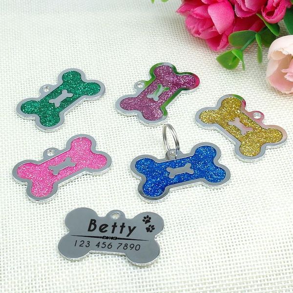 

wholesale pet dog id tags bone shape grooming collar accessories custom engraved name phone number id tag for small med sqcwff