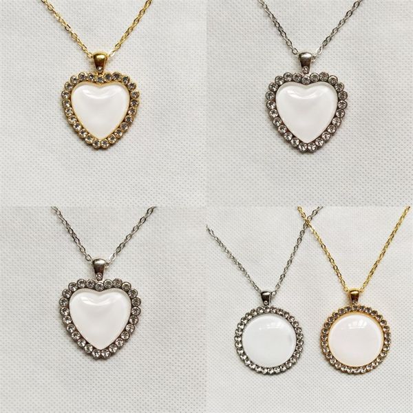 

diy sublimation blanks printable necklace crystal metal circular heart chain charm fashion women pendant valentines day gift 9rb n2, Black