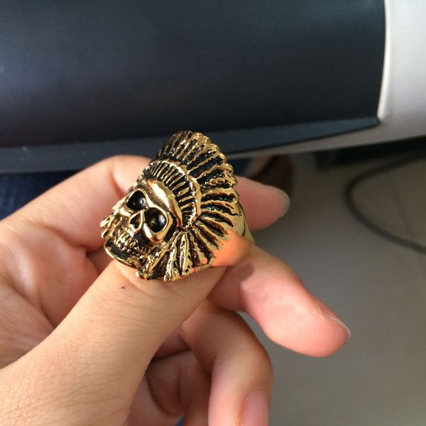 Uomini dell'acciaio inossidabile anelli del cranio Indian Chief Vintage anello di Hip Hop Finger Accessori monili punk formato 8-12
