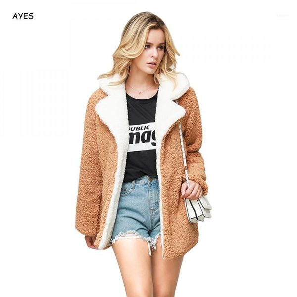 

plus size coat women thick warm fur lambswool jacket 2019 autumn winter zipper coat pocket casual outerwear camel hairy overcoat1, Black