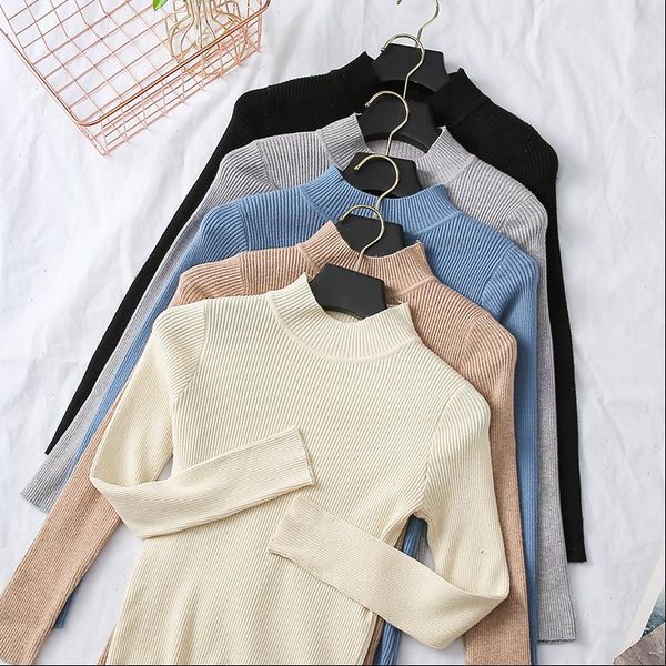 

2021 new fall turtleneck sweaters women solid color long sleeve sweaters winter knitted casual pullovers top, White;black