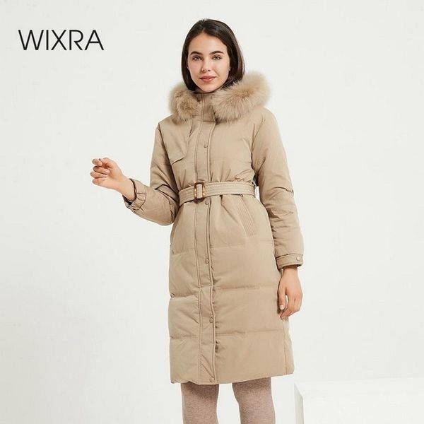 

wixra winter jacket with belt women's down coat long thick ladies female jackets zip fur collar outerwear 201128, Black