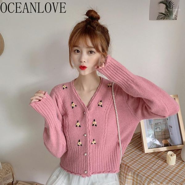 

oceanlove floral pink sweaters women autumn slim short kawaii mujer chaqueta girls sweet cardigans korean fashion clothing 178521, White