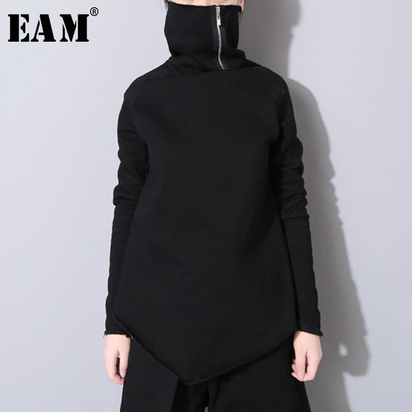 

eam] 2020 new spring pullover turtleneck collar full sleeve asymmetrical loose sweatshirt women fashion tide ob196 y1109, Black