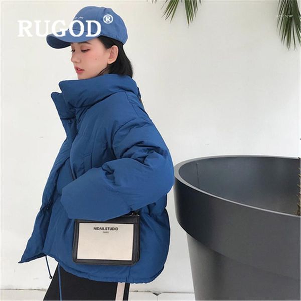 

2020 korean fashion solid auturm winter cotton coat women 2020 harajuku stand collar short style loose jacket and coats female1, Black