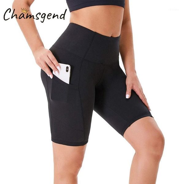 

yoga outfits women shorts with 2 hidden pockets high waist workout gym exercise woman's tight cycling spodenki damskie 1, White;red