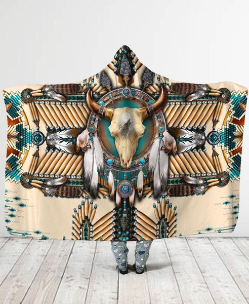 

plstar cosmos birds feather/native/buffalo head hooded blanket 3d full print wearable blanket adults fleece blanket style-1