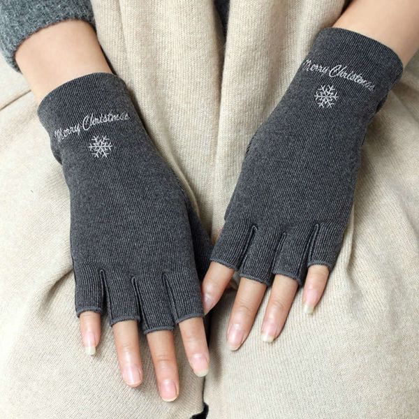 

winter new gloves lady autumn female autumn half finger open finger warm half riding student driving thin velvet, Blue;gray